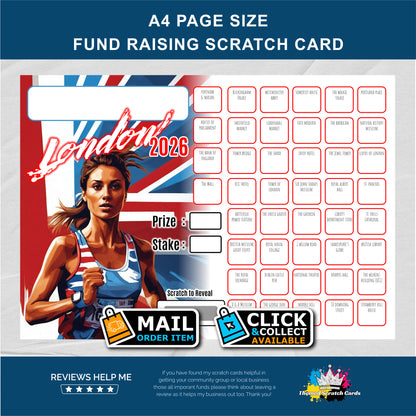 A4 London Marathon 2026 Themed Fundraising Scratch Card - Local & Community Fund Raising
