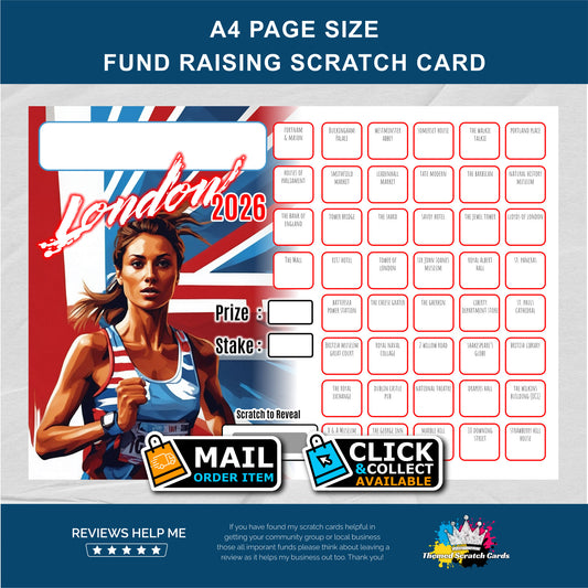 A4 London Marathon 2026 Themed Fundraising Scratch Card - Local & Community Fund Raising