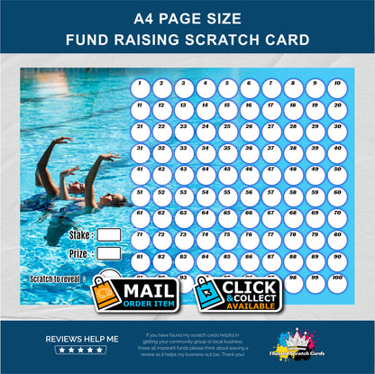 A4 Swimming Themed Fundraising Scratch Card - Local & Community Fund Raising